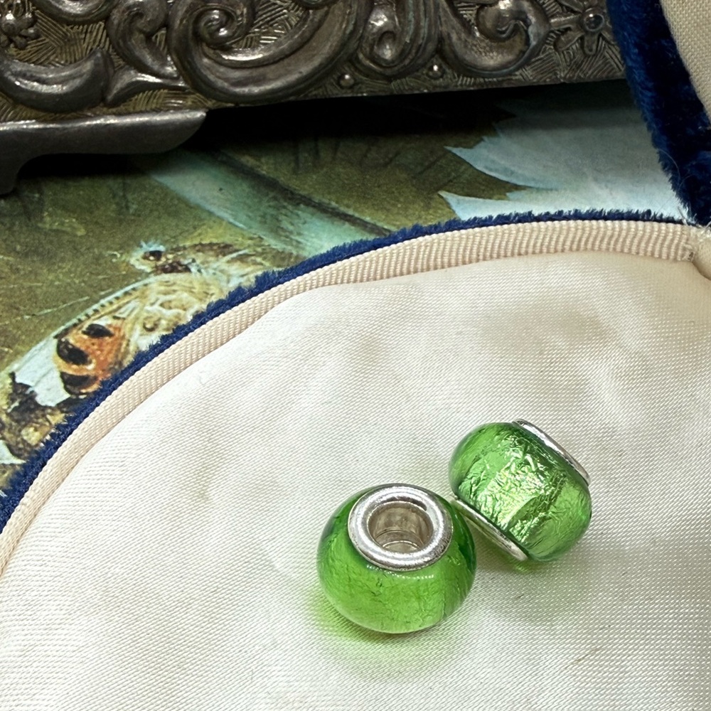 Vintage green foil glass charm Beads